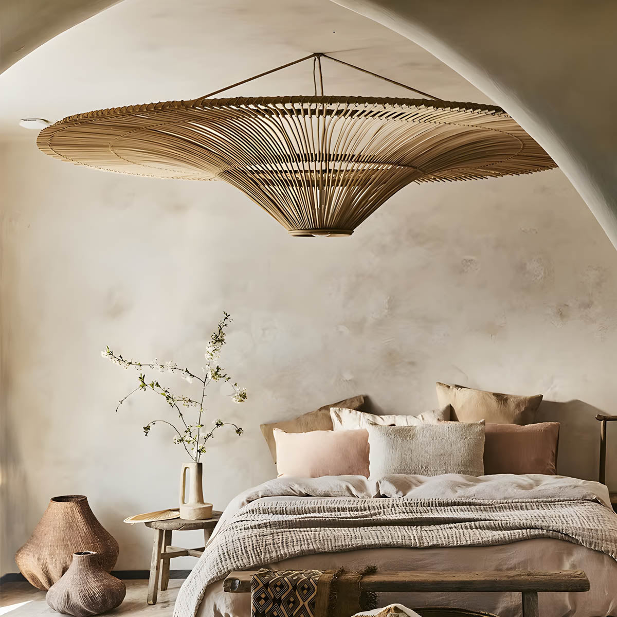 Kasa Handwoven Bamboo Pendant Light - Japanese Straw Hat Ceiling Light for Dining Room, Kitchen Island and Living Room