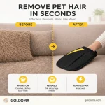 Pet hair remover glove removing fur from a couch