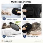 Pet hair remover glove removing fur from a couch