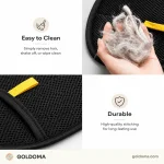 Pet hair remover glove removing fur from a couch
