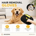 Pet hair remover glove removing fur from a couch